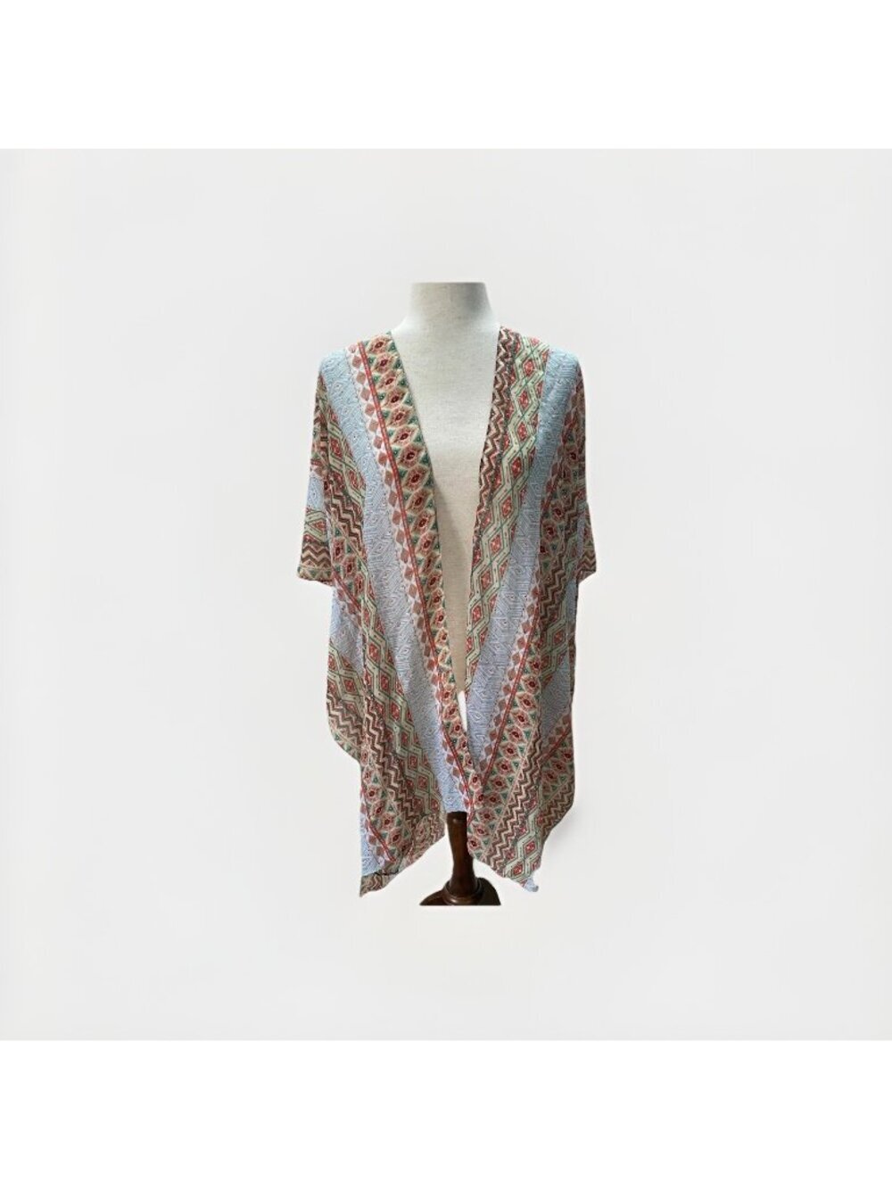 Jessica McClintock Mixed Print Open Kimono Women One Size Boho Glam Hippie
